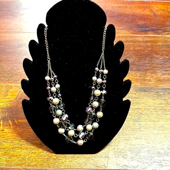 Charming Charlie Gray Tone with Gray tone, silver and glitter 3 Layer Necklace. - Picture 1 of 4